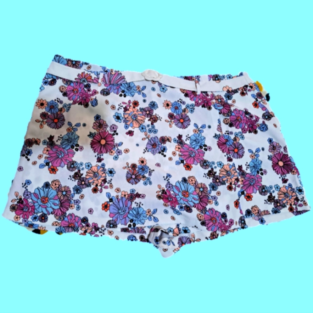 Belted Wrap Skort White Floral Pattern